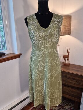JERRY T. 90s Crinkle Dress And Slip Avocado Green Medium NWT